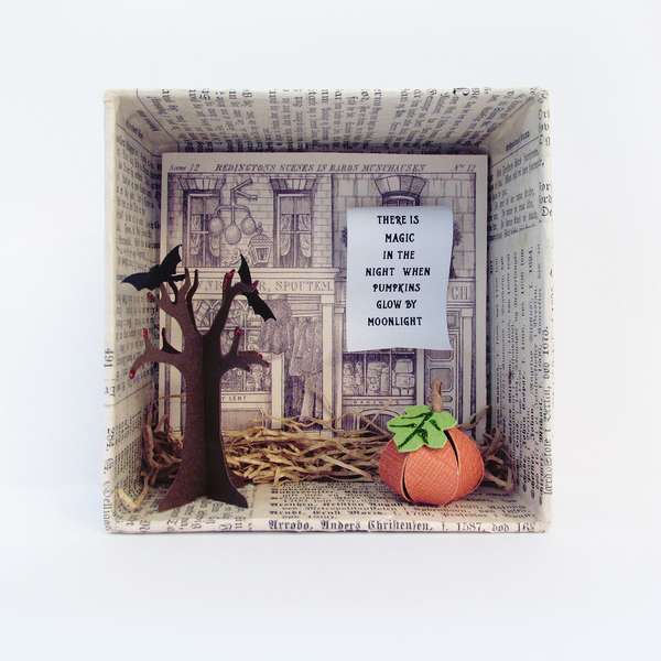 Κουτί σκιών - Halloween tree - χαρτί, halloween, διακοσμητικά, κολοκύθα - 2