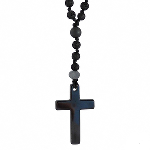 Ανδρικό Ροζάριο Lava black / Hematite cross - λάβα, ανδρικά, σταυρός, κολιέ, χειροποίητα, ροζάριο, κρεμαστά, ανδρικά μενταγιόν, δώρα για άντρες, σταυροί, ανδρικά κολιέ - 2