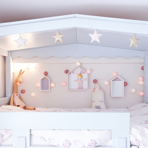 Διακοσμητική γιρλάντα με έξι υφασμάτινα αστέρια σε ροζ και χρυσές αποχρώσεις - κορίτσι, αστέρι, γιρλάντες, δώρα για βάπτιση, παιδικό δωμάτιο, διακόσμηση βάπτισης, παιδική διακόσμηση, κρεμαστά - 2