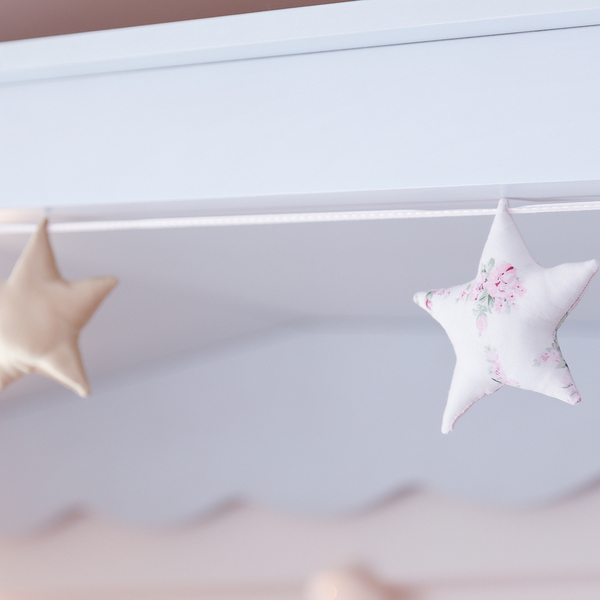 Διακοσμητική γιρλάντα με έξι υφασμάτινα αστέρια σε ροζ και χρυσές αποχρώσεις - κορίτσι, αστέρι, γιρλάντες, δώρα για βάπτιση, παιδικό δωμάτιο, διακόσμηση βάπτισης, παιδική διακόσμηση, κρεμαστά - 3