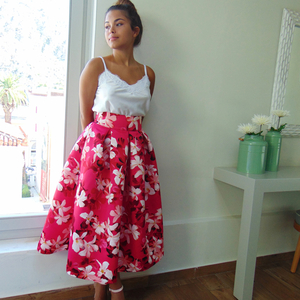 Ψηλόμεση μιντι φουστα full skirt floral - midi