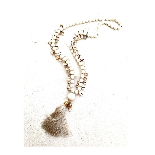 Seashells necklace - ημιπολύτιμες πέτρες, handmade, καλοκαιρινό, ιδιαίτερο, γυναικεία, χαολίτης, μακρύ, με φούντες, κοχύλι, κολιέ, χειροποίητα, χάντρες, μακριά, all day, boho, ethnic, έλληνες σχεδιαστές, fashion jewelry - 2