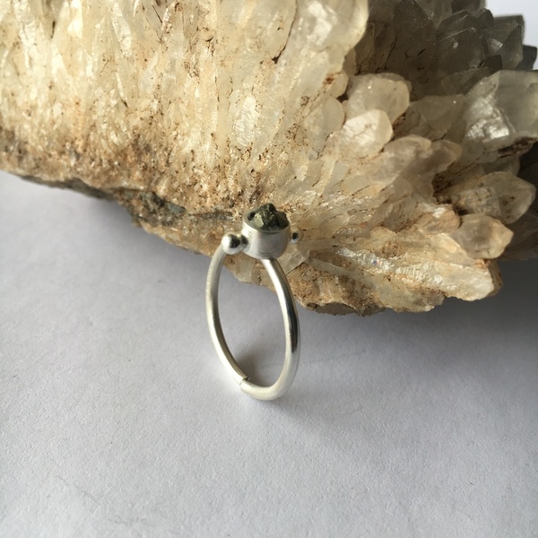 Iron pyrite ring small - statement, ασήμι, ασήμι 925, minimal, αυξομειούμενα - 5