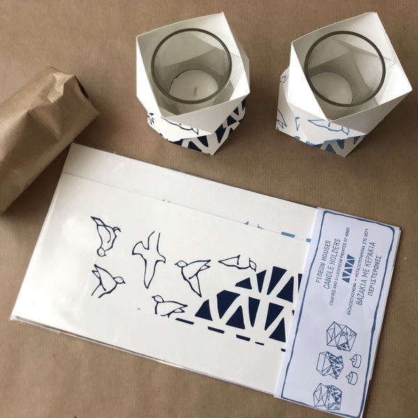 DIY χάρτινα κηροπήγια origami με κεράκια "Τήνος" - χαρτί, πρωτότυπο, ρεσώ & κηροπήγια, πρωτότυπα δώρα, DIY - 2