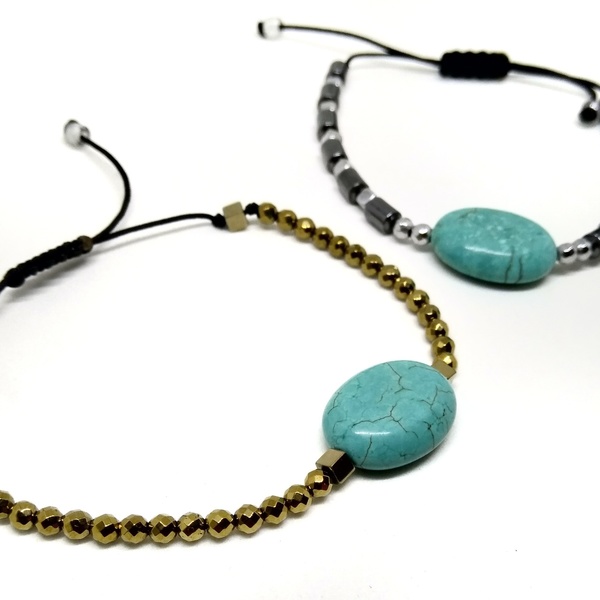 Turquoise love - ημιπολύτιμες πέτρες, charms, μοντέρνο, κορδόνια, χάντρες, minimal, personalised, unisex, boho, ethnic, αυξομειούμενα