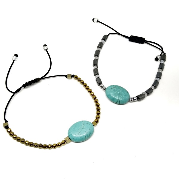 Turquoise love - ημιπολύτιμες πέτρες, charms, μοντέρνο, κορδόνια, χάντρες, minimal, personalised, unisex, boho, ethnic, αυξομειούμενα - 2