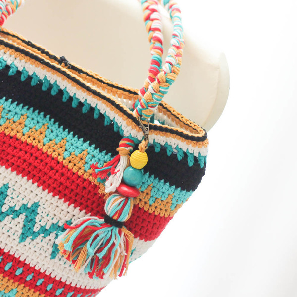Πλεκτή τσάντα ώμου - ώμου, crochet, βελονάκι, μεγάλες, all day, boho, ethnic, πλεκτές τσάντες, φθηνές - 4