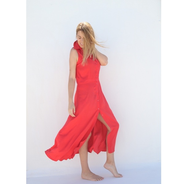 Κόκκινο φόρεμα - αμάνικο - 2