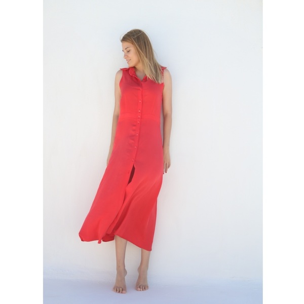 Κόκκινο φόρεμα - αμάνικο - 3