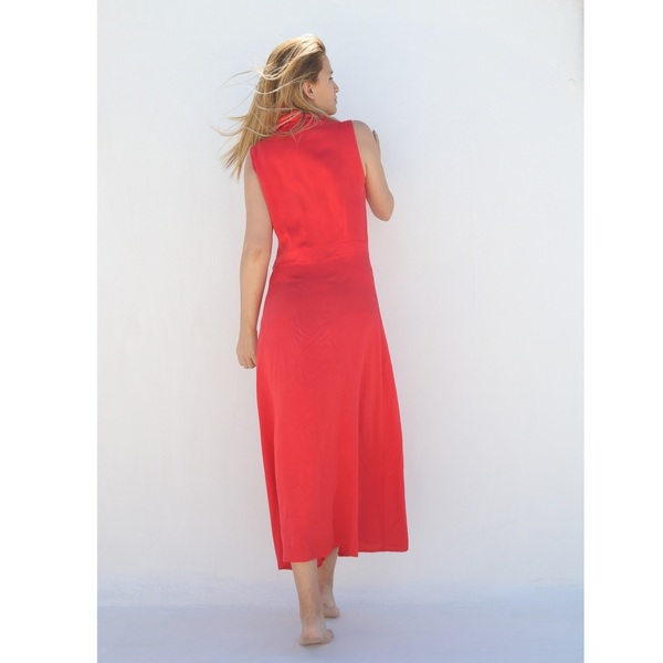 Κόκκινο φόρεμα - αμάνικο - 4