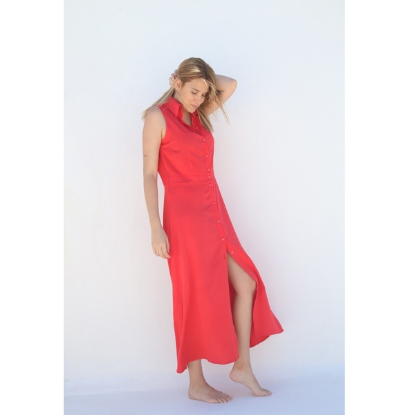 Κόκκινο φόρεμα - αμάνικο - 5