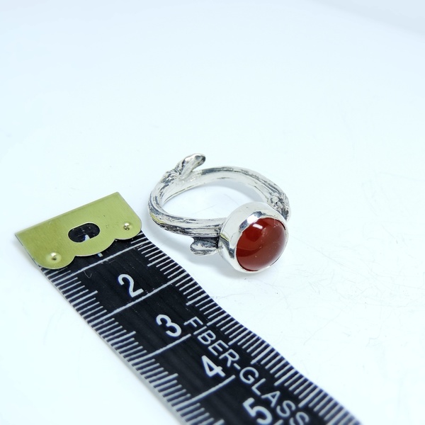 Ασημένιο δαχτυλίδι ''κλαδί'' με κορνεόλη-Botanical δαχτυλίδι με κορνεόλη - statement, ασήμι, ημιπολύτιμες πέτρες, vintage, ασήμι 925, μικρά, boho, σταθερά - 5
