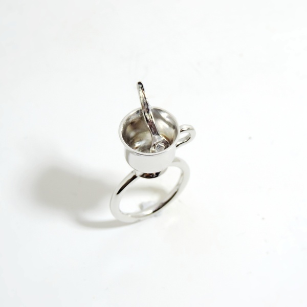 Χειροποίητο ασημένιο δαχτυλίδι ''φλιτζανάκι'' επιπλατινωμένο- Φλιτζάνι σε δαχτυλίδι μινατούρα-Φλιτζανάκι δαχτυλίδι - statement, ασήμι, vintage, ασήμι 925, personalised, σταθερά, μεγάλα, επιπλατινωμένα - 2