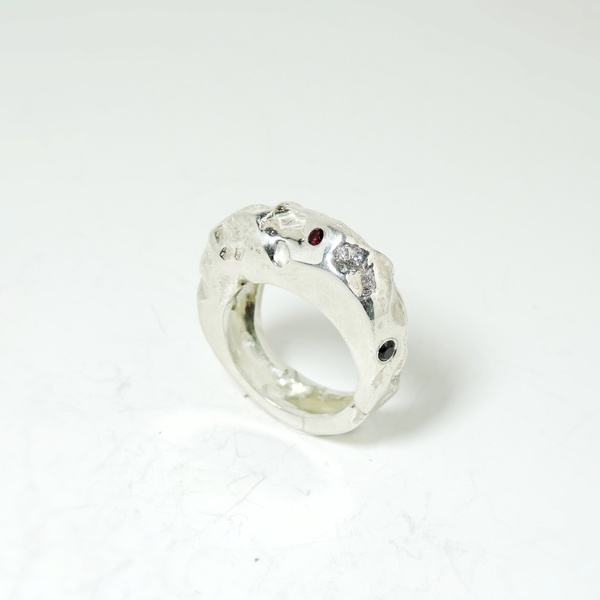 Χειροποίητο ασημένιο χυτό δαχτυλίδι με συνθετικά ζιρκόν - statement, ασήμι, ημιπολύτιμες πέτρες, ασήμι 925, personalised, rock