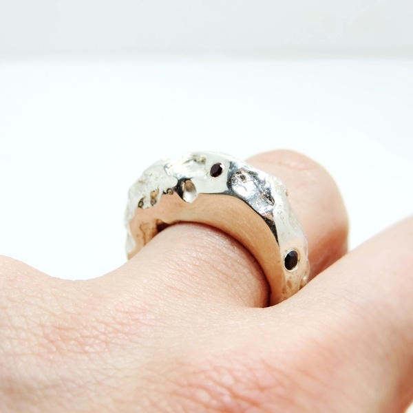 Χειροποίητο ασημένιο χυτό δαχτυλίδι με συνθετικά ζιρκόν - statement, ασήμι, ημιπολύτιμες πέτρες, ασήμι 925, personalised, rock - 5