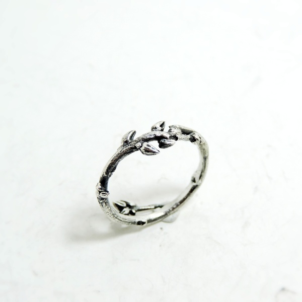 Χειροποίητο ασημένιο δαχτυλίδι ''κλαδάκι''-Botanical ring - statement, ασήμι, vintage, ασήμι 925, personalised, βεράκια, μικρά, boho, σταθερά - 2