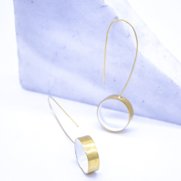 Golden Cilcles earrings - ασήμι, μοντέρνο, επιχρυσωμένα, ορείχαλκος, γεωμετρικά σχέδια, minimal, unisex, κρεμαστά - 2