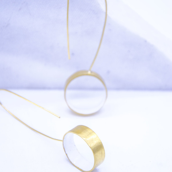 Golden Cilcles earrings - ασήμι, μοντέρνο, επιχρυσωμένα, ορείχαλκος, γεωμετρικά σχέδια, minimal, unisex, κρεμαστά - 3