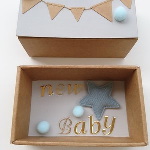Ευχετήρια Κάρτα in a ΒΟΧ Νew Baby Boy Αστέρι Αγόρι - ύφασμα, αγόρι, αστέρι, δώρο, γιρλάντες, pom pom, βρεφικά, αγορίστικο, δώρο για νεογέννητο, γέννηση - 2