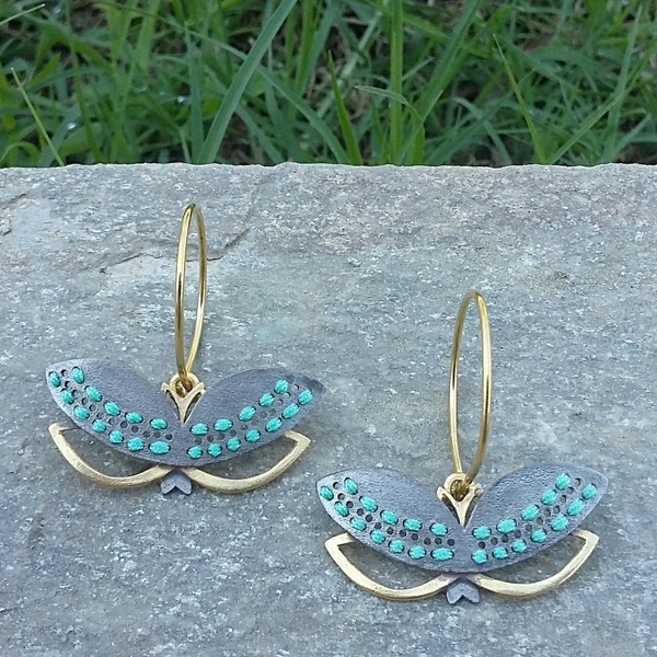 Morpho Earrings-Χειροποίητα Σκουλαρίκια Πεταλούδα Από Επιχρυσωμένο Ασήμι - επιχρυσωμένα, κορδόνια, ασήμι, boho, romantic, μικρά, κρίκοι