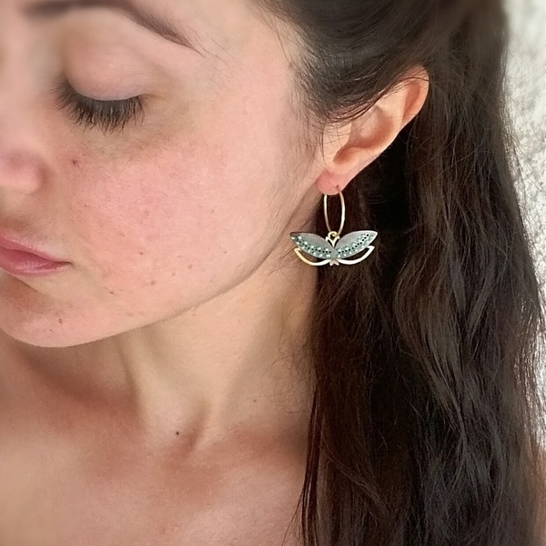 Morpho Earrings-Χειροποίητα Σκουλαρίκια Πεταλούδα Από Επιχρυσωμένο Ασήμι - ασήμι, επιχρυσωμένα, κορδόνια, κρίκοι, romantic, μικρά, boho - 2