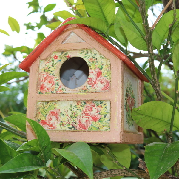 Ξύλινο σπιτάκι κήπου για πουλιά - διακοσμητικό, ξύλο, δώρο, χειροποίητα, διακόσμηση κήπου - 2