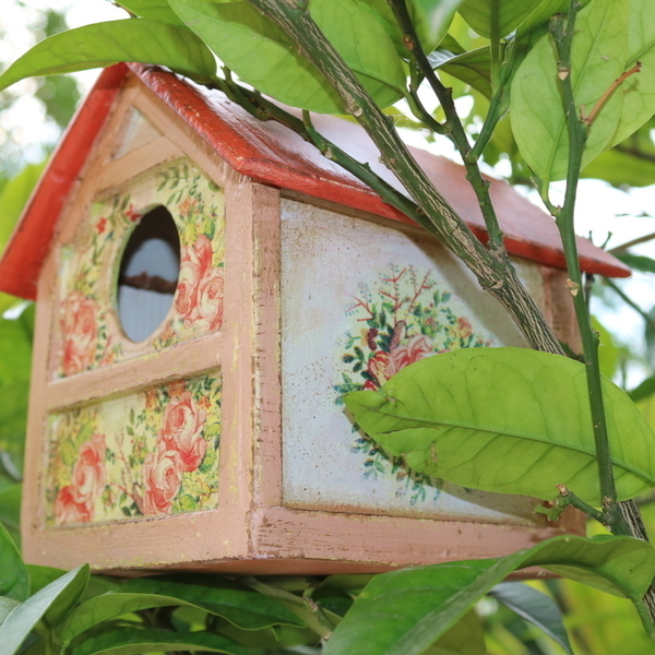 Ξύλινο σπιτάκι κήπου για πουλιά - διακοσμητικό, ξύλο, δώρο, χειροποίητα, διακόσμηση κήπου - 4