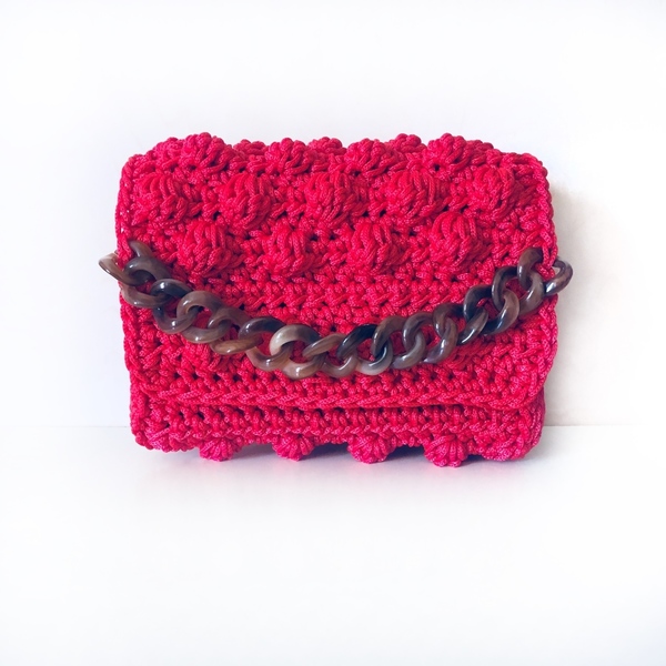 Πλεκτή Clunch - Deep Red - vintage, clutch, romantic, minimal, boho, ethnic, πλεκτές τσάντες, βραδινές, μικρές - 2