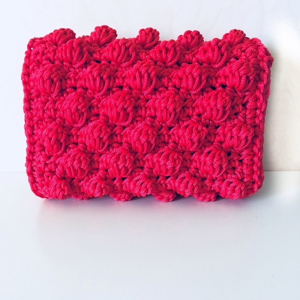 Πλεκτή Clunch - Deep Red - vintage, clutch, romantic, minimal, boho, ethnic, πλεκτές τσάντες, βραδινές, μικρές - 4