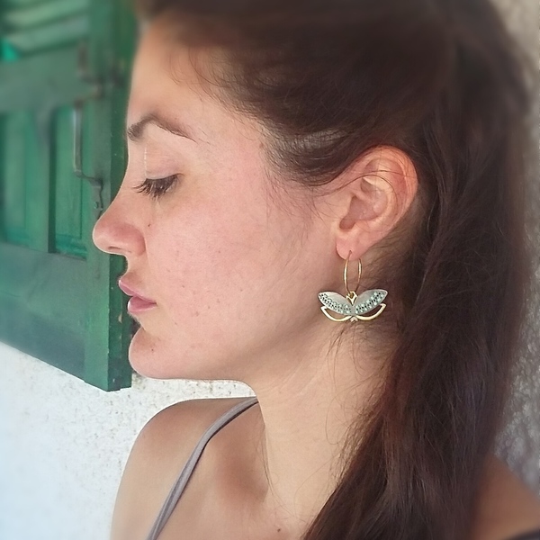 Morpho Earrings-Χειροποίητα Σκουλαρίκια Πεταλούδα Από Επιχρυσωμένο Ασήμι - ασήμι, επιχρυσωμένα, κορδόνια, κρίκοι, romantic, μικρά, boho - 3