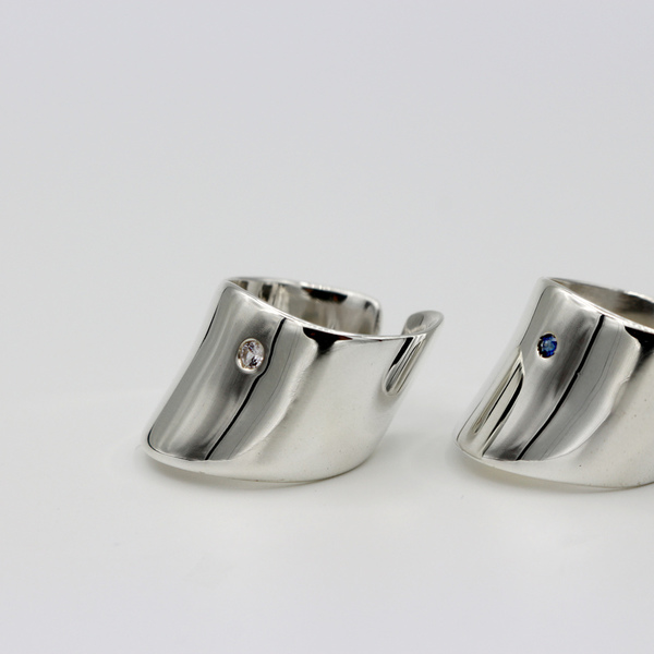 Sapphire Curvy ring - silver 925 - μπλε, statement, ασήμι, chic, vintage, επάργυρα, minimal, personalised, boho, ethnic, rock, μεγάλα, αυξομειούμενα - 3
