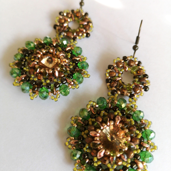 olive green earrings - statement, κρύσταλλα, personalised, boho, ethnic, κρεμαστά, Black Friday - 2