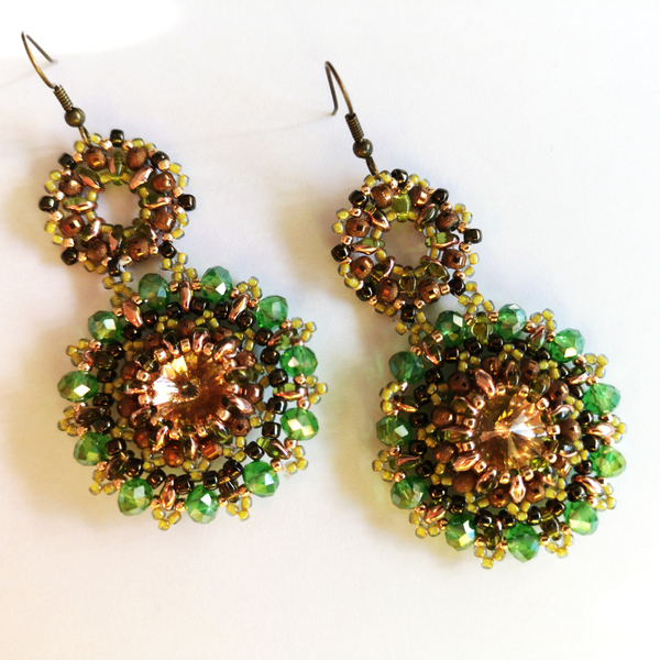 olive green earrings - statement, κρύσταλλα, personalised, boho, ethnic, κρεμαστά, Black Friday
