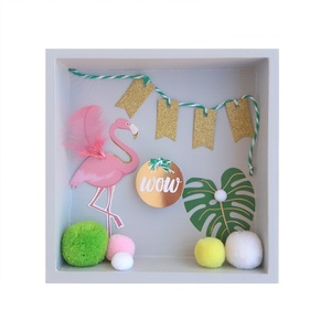 Παιδικό Καδράκι 3D με Φλαμίνγκο Tropical 15 x 15x 4 εκ ξύλο 1 - πίνακες & κάδρα, κορίτσι, γκλίτερ, pom pom, cute, κορδόνια, φύλλο, 3d, κρεμαστά, πρωτότυπα δώρα, παιδικά κάδρα