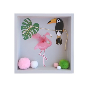 Παιδικό Καδράκι 3D με Φλαμίνγκο Tropical 15 x 15x 4 εκ ξύλο 2 - πίνακες & κάδρα, φτερό, κορίτσι, φελτ, δώρο, pom pom, φύλλο, γενέθλια, flamingos, κρεμαστά, πρωτότυπα δώρα, παιδικά κάδρα