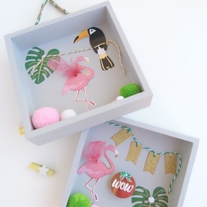 Παιδικό Καδράκι 3D με Φλαμίνγκο Tropical 15 x 15x 4 εκ ξύλο 2 - πίνακες & κάδρα, φτερό, κορίτσι, φελτ, δώρο, pom pom, φύλλο, 3d, γενέθλια, flamingos, κρεμαστά, πρωτότυπα δώρα, παιδικά κάδρα - 4