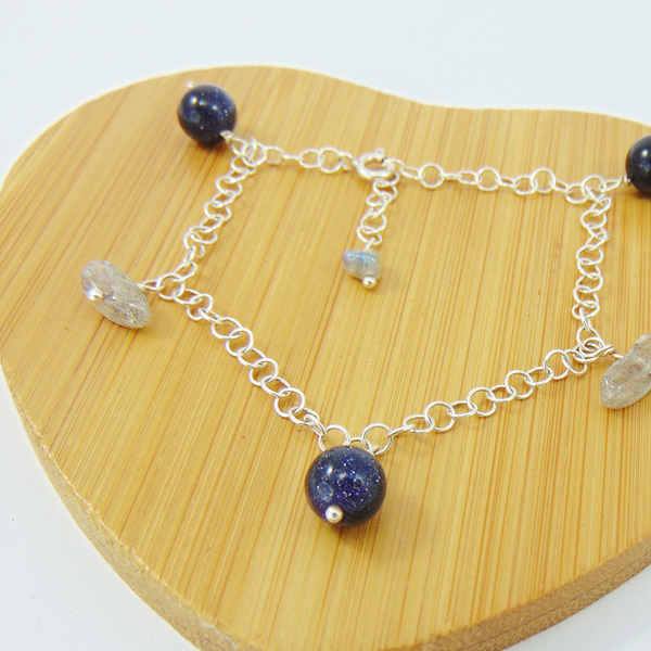 Ασημένιο charm bracelet - ασήμι, ημιπολύτιμες πέτρες, αλυσίδες, βραδυνά, μοντέρνο, minimal, αυξομειούμενα - 2