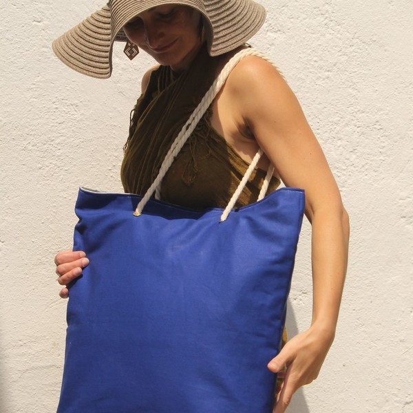 Χειροποίητη τσάντα ώμου - Cobalt - ύφασμα, vintage, ώμου, all day, minimal, θαλάσσης, χειρός - 4