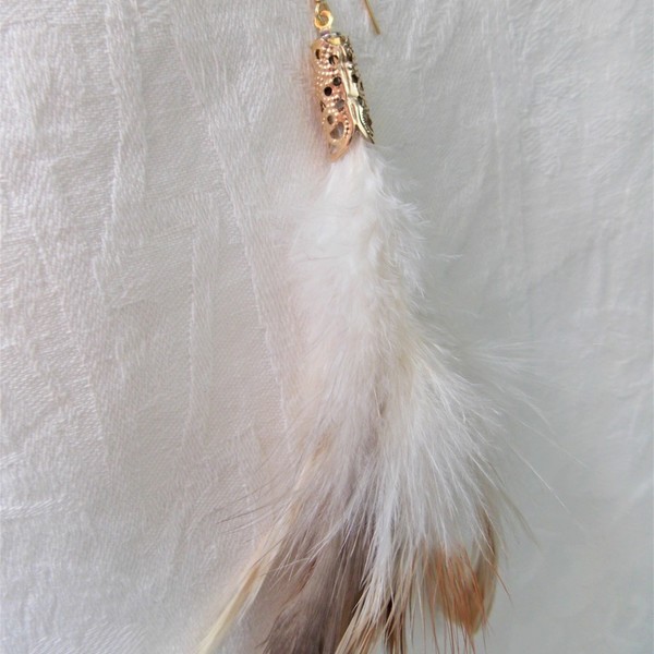 Boho chic σκουλαρίκι χειροποίητο με φτερά - statement, ασήμι, επιχρυσωμένα, φτερό, μακριά, boho, κρεμαστά - 2