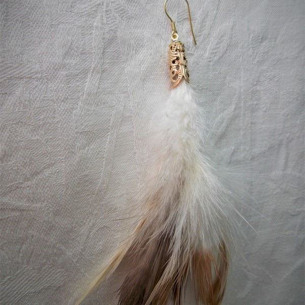 Boho chic σκουλαρίκι χειροποίητο με φτερά - statement, ασήμι, επιχρυσωμένα, φτερό, μακριά, boho, κρεμαστά - 3
