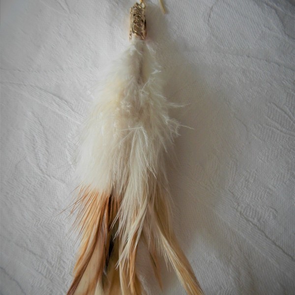 Boho chic σκουλαρίκι χειροποίητο με φτερά - statement, ασήμι, επιχρυσωμένα, φτερό, μακριά, boho, κρεμαστά - 5