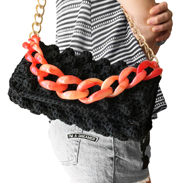 Πλεκτή τσάντα ώμου με αλυσίδα - αλυσίδες, βραδυνά, χιαστί, crochet, πλεκτές τσάντες - 2
