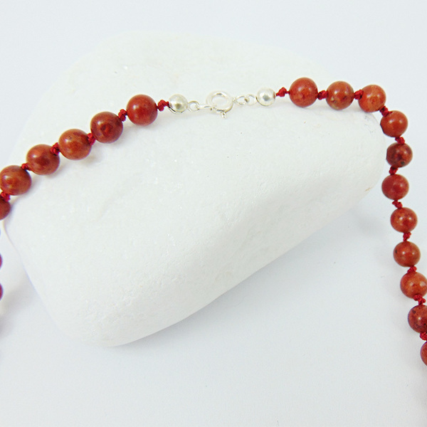 Earth necklace - Κολιέ με κοράλλι - χαολίτη - ασήμι, ημιπολύτιμες πέτρες, βραδυνά, κοράλλι, μοντέρνο, χαολίτης, χειροποίητα, κοντό, minimal, boho - 2