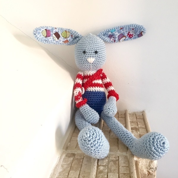 Πλεκτό κουκλάκι λαγουδάκι- William the rabbit - βαμβάκι, διακοσμητικό, πλεκτό, παιχνίδι, ζωάκι, πολυεστέρας, αγόρι, δώρο, crochet, δώρα για βάπτιση, λούτρινα, παιχνίδια, αρκουδάκι, βρεφικά, για παιδιά - 2