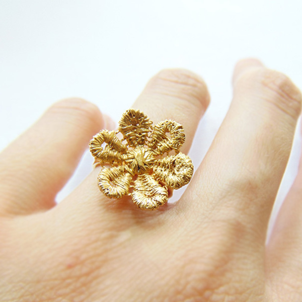 Δαντελένιο δαχτυλίδι λουλούδι - δαντέλα, vintage, μοναδικό, επιχρυσωμένα, ορείχαλκος, ασήμι 925, boho, αυξομειούμενα - 4