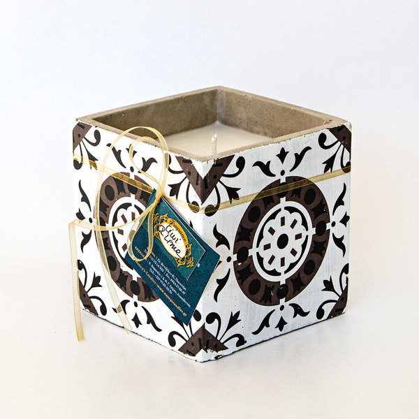 Τσιμεντένιος κύβος με καφέ vintage στάμπα με αρωματικό κερί - διακοσμητικό, design, δώρο, διακόσμηση, τσιμέντο, είδη διακόσμησης, minimal, αρωματικά κεριά, πρωτότυπα δώρα - 2