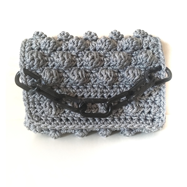 Πλεκτό Clunch - DEEP COLLECTION 19' - DEEP GREY - αλυσίδες, vintage, clutch, romantic, minimal, boho, ethnic, πλεκτές τσάντες, δώρα για γυναίκες, βραδινές, μικρές - 2