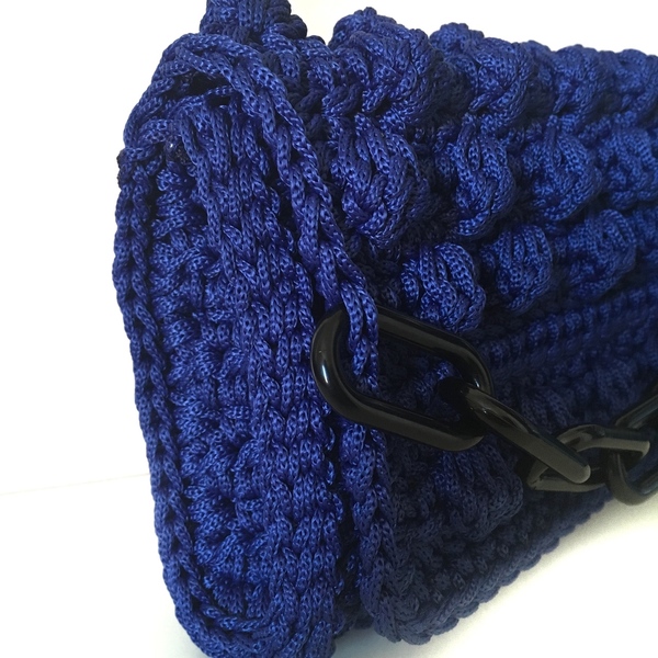 Πλεκτό Clunch - DEEP COLLECTION 19' - DEEP BLUE - αλυσίδες, vintage, clutch, crochet, romantic, minimal, υφαντά, boho, ethnic, πλεκτές τσάντες, βραδινές, μικρές - 3