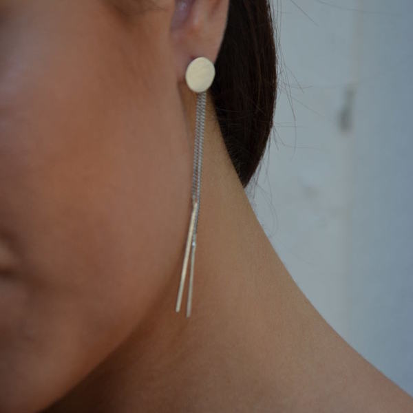 ''Silver drops'' earrings - ασήμι, μοντέρνο, γεωμετρικά σχέδια, μακριά, minimal, unisex, rock, κρεμαστά - 2