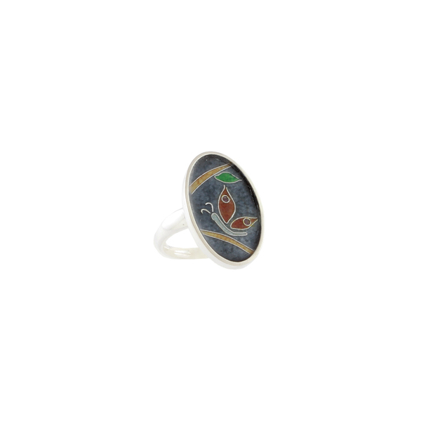 Cloisonne δαχτυλίδι με σμάλτο οβάλ σε ασήμι 925 φθινοπωρινή πεταλούδα - statement, γυαλί, ασήμι 925, επάργυρα, γεωμετρικά σχέδια, personalised, boho, σταθερά, μεγάλα - 3